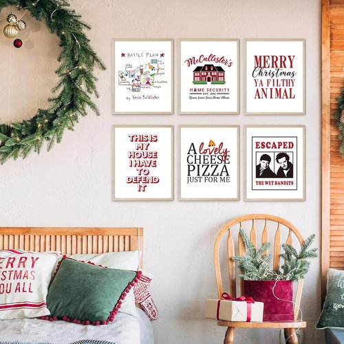 Home Alone | Christmas Decorations Set - Funny Holiday Posters for Bathroom & Bedroom Decor | 8x10 Inch Unframed Art Prints