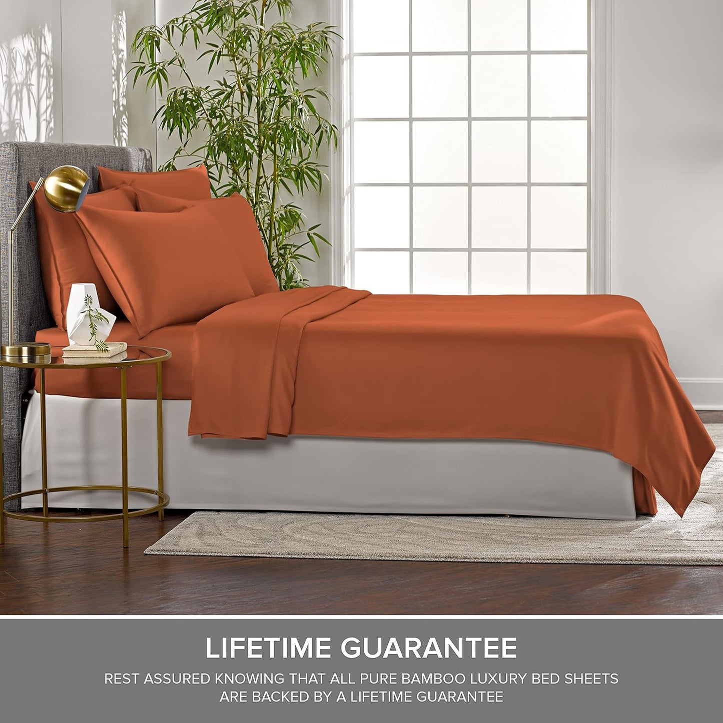 Pure Bamboo Split King Sheets - 100% Organic Viscose Bed Sheet Set, Soft & Cooling, 2 Fitted Sheets (Terracotta)