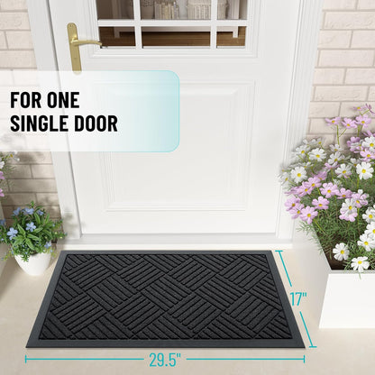 OLANLY Heavy-Duty Front Door Mat - Absorbent, Non-Slip Rubber Doormat | 29.5x17 Inches, Black Diamond