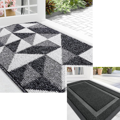 OLANLY Indoor/Outdoor Door Mat Set - Black Geometric Design (29.5x17 in & 32x20 in)
