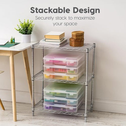 IRIS USA Scrapbook Paper Storage Cases - 6-Pack Thick Plastic Organizers with Handle | 12" x 12" Clear