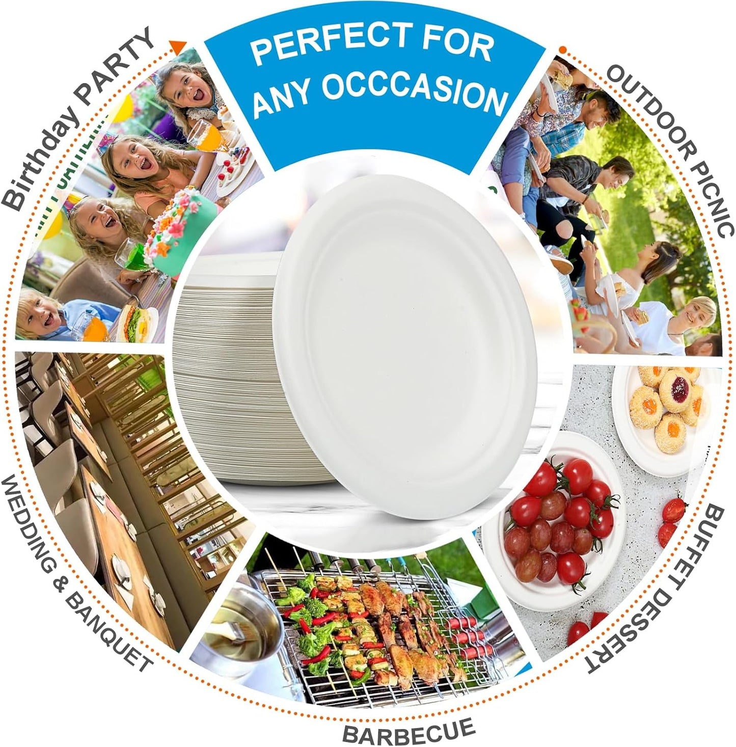 Skiennix Disposable White Paper Plates - 6 Inch Heavy Duty Biodegradable & Compostable | 100 Count, Leak-Proof, Microwave Safe for Parties & Snacks