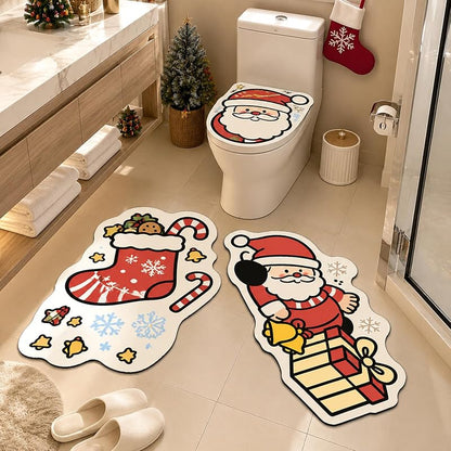 Dfl YE 3 Piece Novelty Christmas Bathroom Rug Set - Non-Slip Absorbent Bath Mats (Variation D)