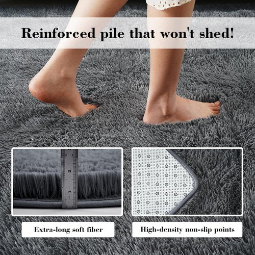 Fluffy Rug Shaggy Area Rug, Grey 2x4 Area Rugs for Bedroom, Small Bedside Rug, Soft Fluffy Shaggy Entryway Throw Rugs for Living Room Bedroom Kids Room Home Decor