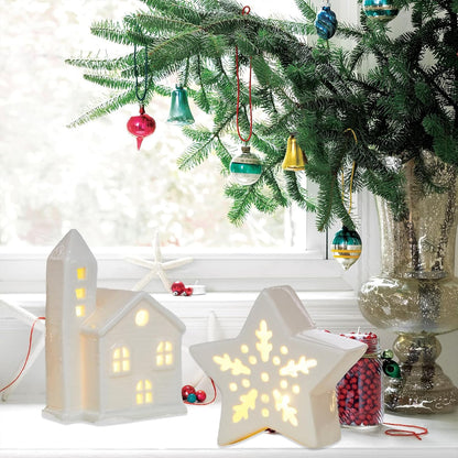 Regine Switzerland Ceramic Christmas Village Houses - White Tabletop Figurines for Festive Home Decor | Light-Up Xmas Collection