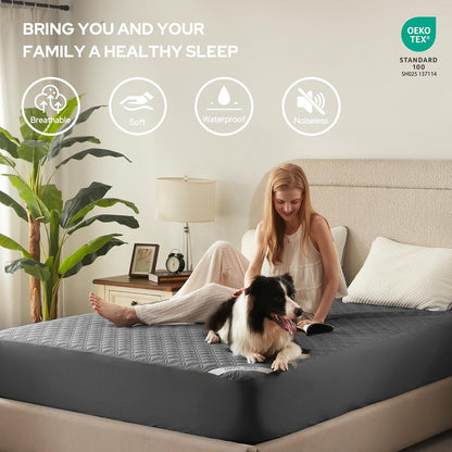 Skiennix Waterproof Mattress Protector - Noiseless Twin Size Pad with Deep Pocket | Breathable Gray Cover