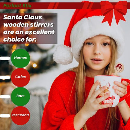 Perfect Stix - Cocktail 6 R- Santa Claus-50 6" Wooden Cocktail/Drink Stirrers with Santa Claus Pack of 50ct