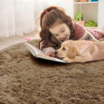 OLANLY Taupe Round Rugs for Bedroom - Machine Washable, 5 ft Circle Area Rugs for Living Room, Soft and Fluffy Shaggy Carpet for Teen Girl and Boys, Nursery Rooms, Dorms, Home Decor Aesthetic