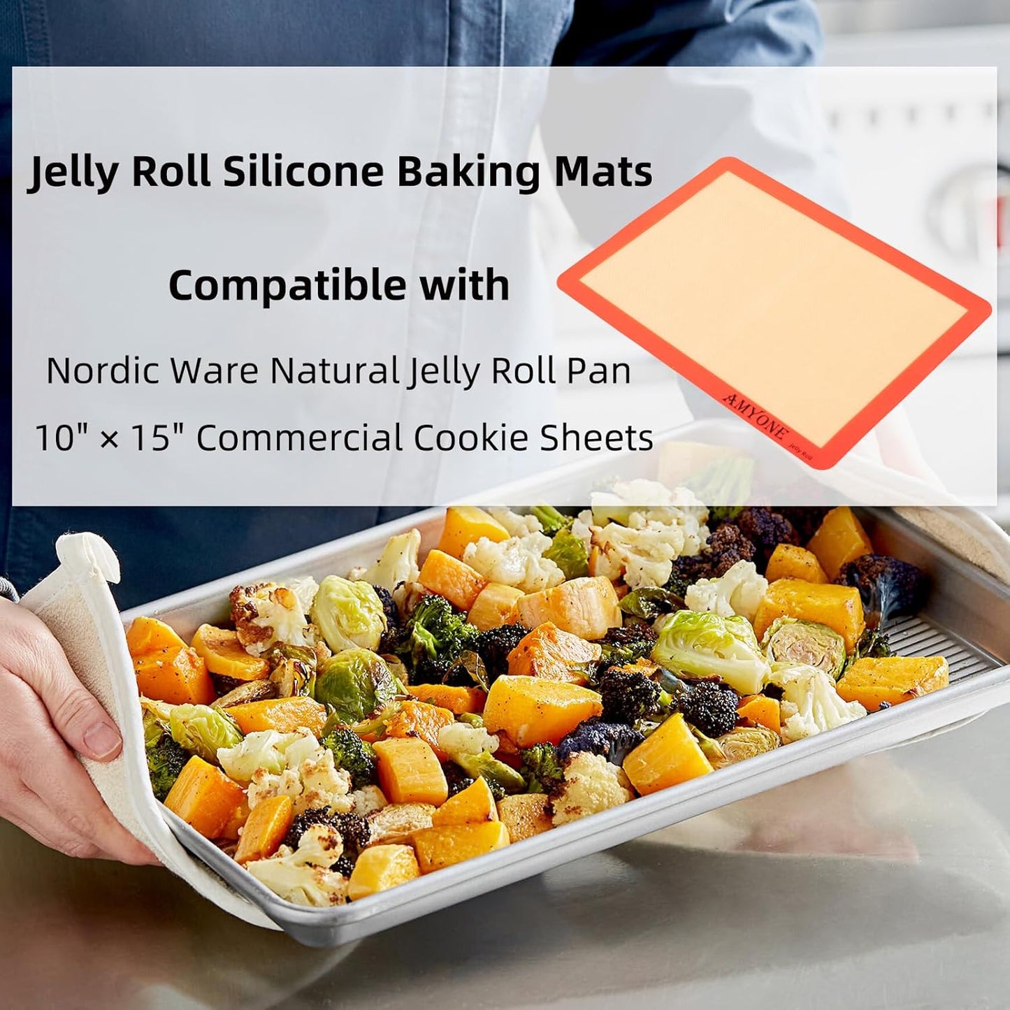 AMYONE Silicone Baking Mat - Non-Stick Food Grade Liners for 10 x 15-Inch Jelly Roll Pans | 2 Pack