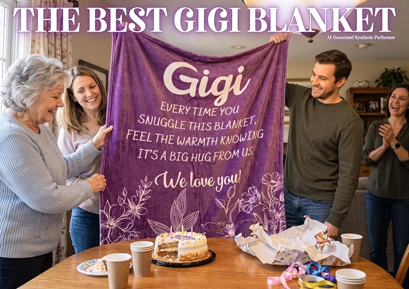 Gigi Gifts Flannel Throw Blanket 50x65 in with Purple Flowers - 300gsm Cozy Gift for Grandma
