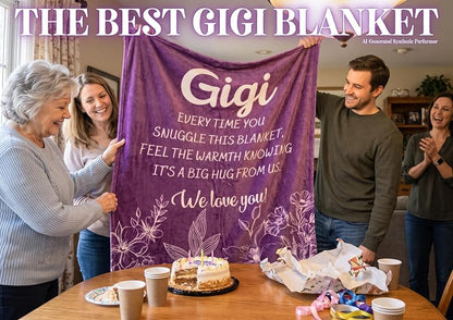 Gigi Gifts Flannel Throw Blanket 50x65 in with Purple Flowers - 300gsm Cozy Gift for Grandma