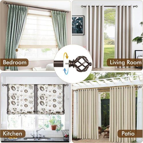 KAMANINA Adjustable Bronze Curtain Rod | 32 to 58 Inch | Stylish Twisted Cage Finial Design