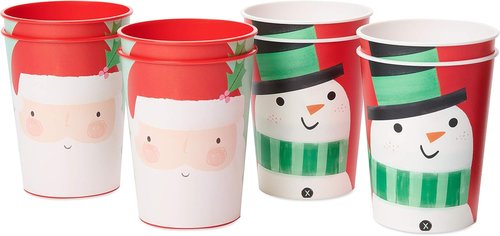 American Greetings 16 oz. Reusable Plastic Cups - Santa & Snowman Christmas Party Supplies (8-Count)