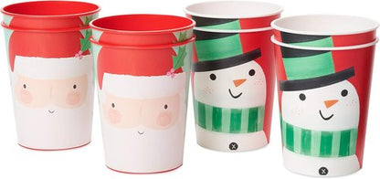 American Greetings 16 oz. Reusable Plastic Cups - Santa & Snowman Christmas Party Supplies (8-Count)