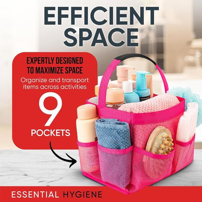 Masirs Shower Caddy - 9 Pocket Portable Bathroom Organizer Tote for Travel & Gym | Collapsible Pink Design