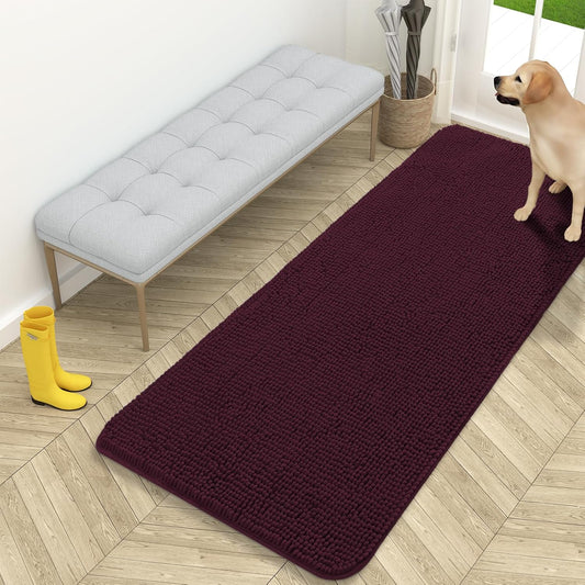 OLANLY Dog Door Mat - Absorbent Non-Slip Washable Chenille Mat for Muddy Paws | 59x24, Russet