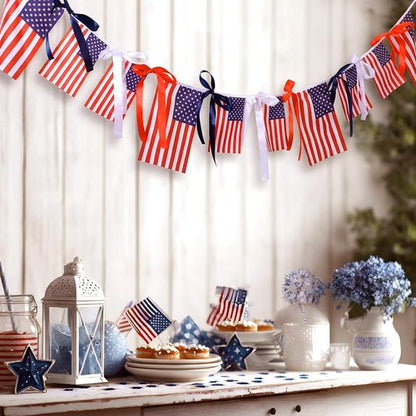 Chumia 4th of July American Flags Ribbon Banner - Patriotic Indoor/Outdoor Decoration, 6.56 ft