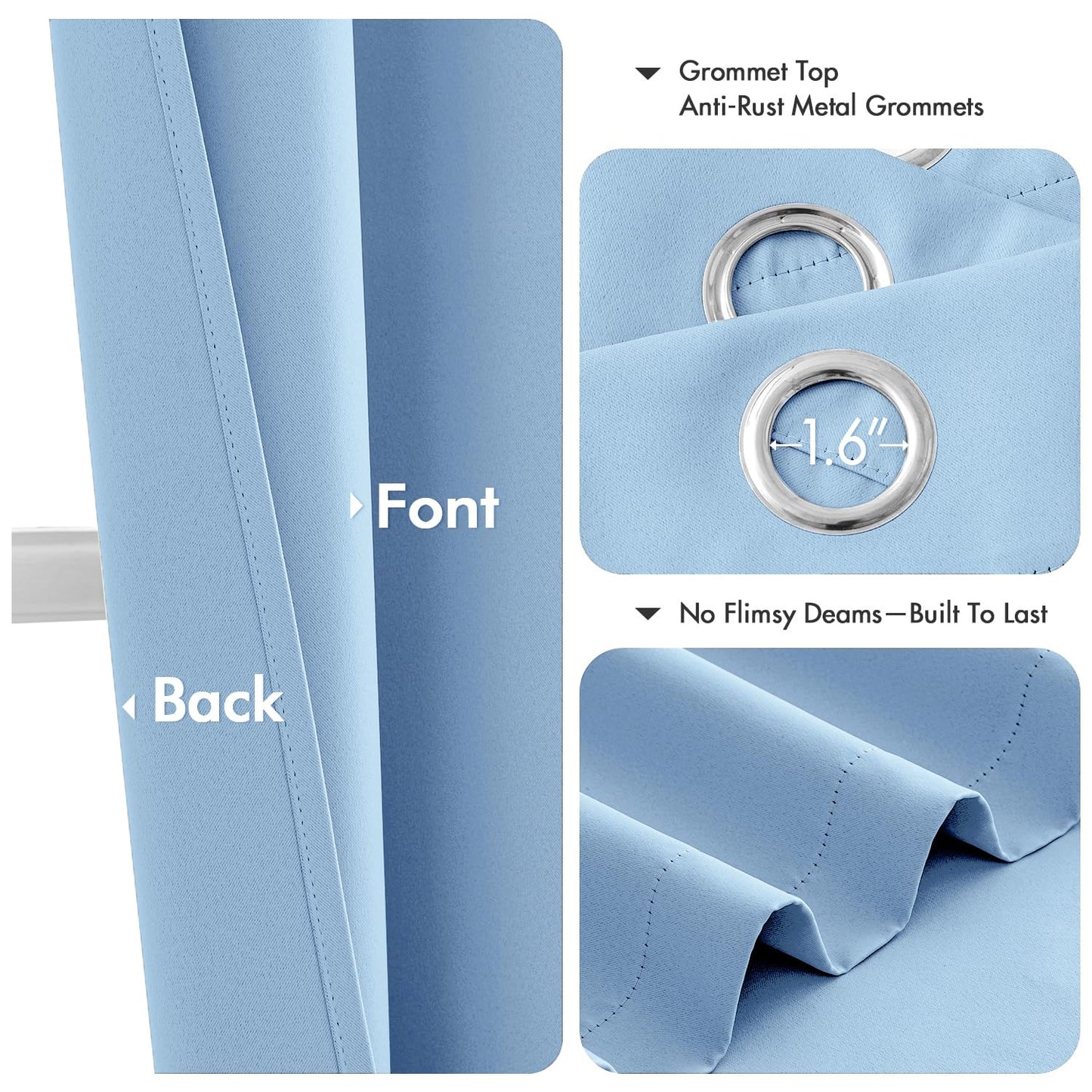 MIULEE Sky Blue Blackout Curtains for Bedroom Living Room 54 Inches Long 2 Panels, Thermal Insulated Room Darkening Drapes Solid Grommet Noise Reduction Light Blocking Window Treatments 40x54 Inch