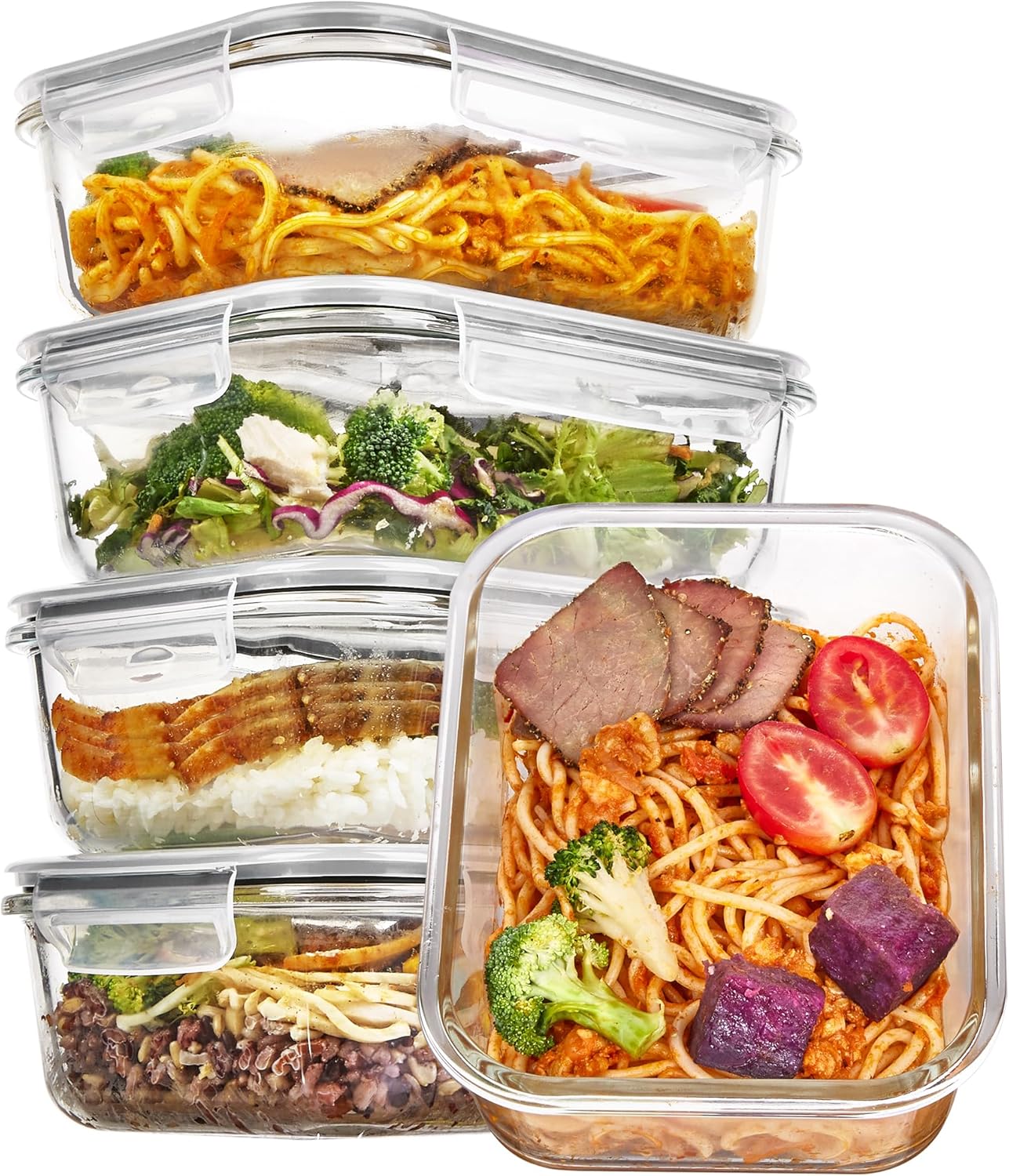 Vtopmart 35oz Glass Food Storage Containers - Airtight Meal Prep Set | 5 Pack, Safe for Oven & Microwave, Grey