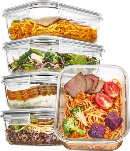 Vtopmart 35oz Glass Food Storage Containers - Airtight Meal Prep Set | 5 Pack, Safe for Oven & Microwave, Grey