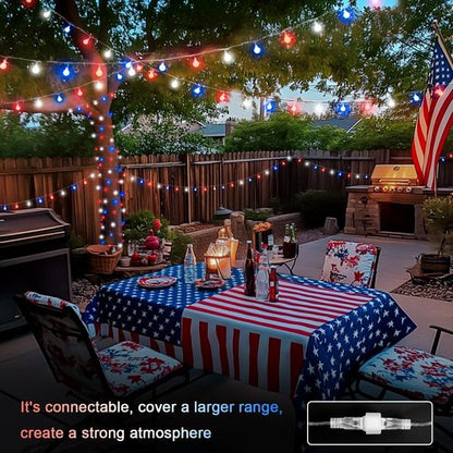 JMEXSUSS 100 LED Connectable Red, White, and Blue Globe String Lights - 33ft Indoor/Outdoor with Remote & 8 Modes for 4th of July Decor