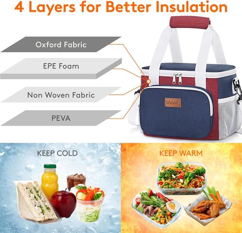Lifewit Insulated Lunch Bag - Soft Cooler Tote for Adults | 12-Can Capacity, White & Red