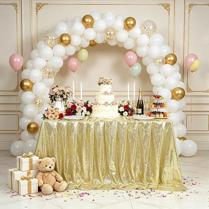 Light Gold Sequin Tablecloth Rectangular 90" x 156" - MoKoHouse Variation: Light Gold + 90" x 156"