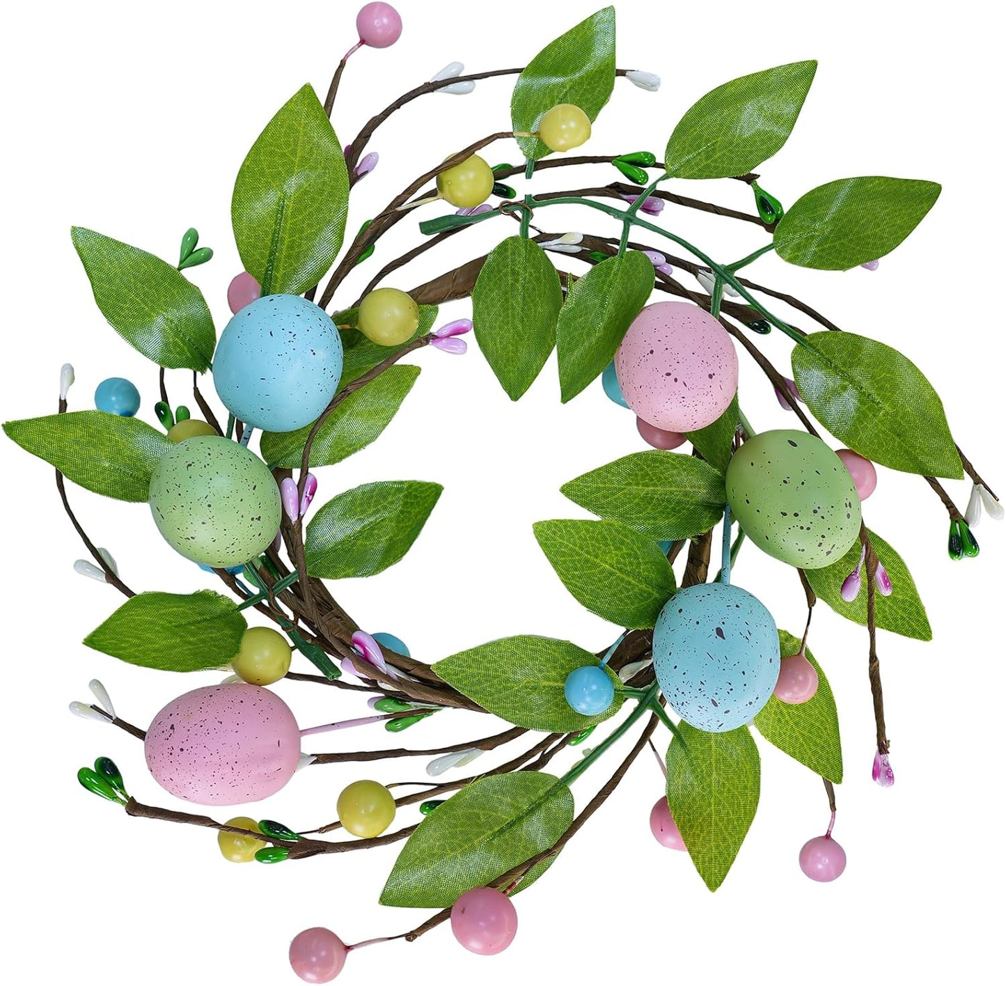 Winlyn Easter Egg Candle Rings - 4 Pcs Spring Wreaths with Pastel Eggs & Foliage | 11" Table Centerpiece Decor