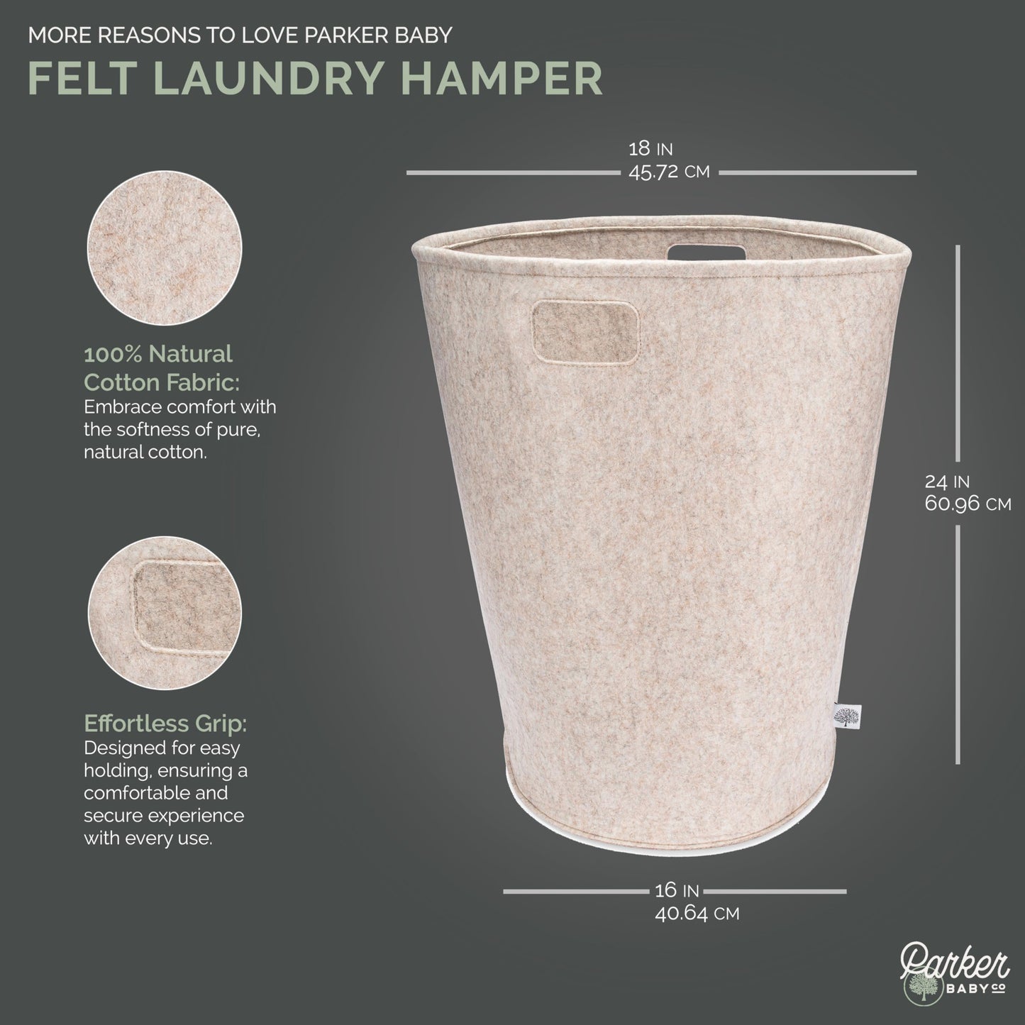 Parker Baby Nursery Laundry Hamper - Large Felt Storage Basket and Baby Hamper for Nursery (Oatmeal)