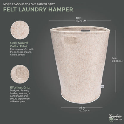 Parker Baby Nursery Laundry Hamper - Large Felt Storage Basket and Baby Hamper for Nursery (Oatmeal)