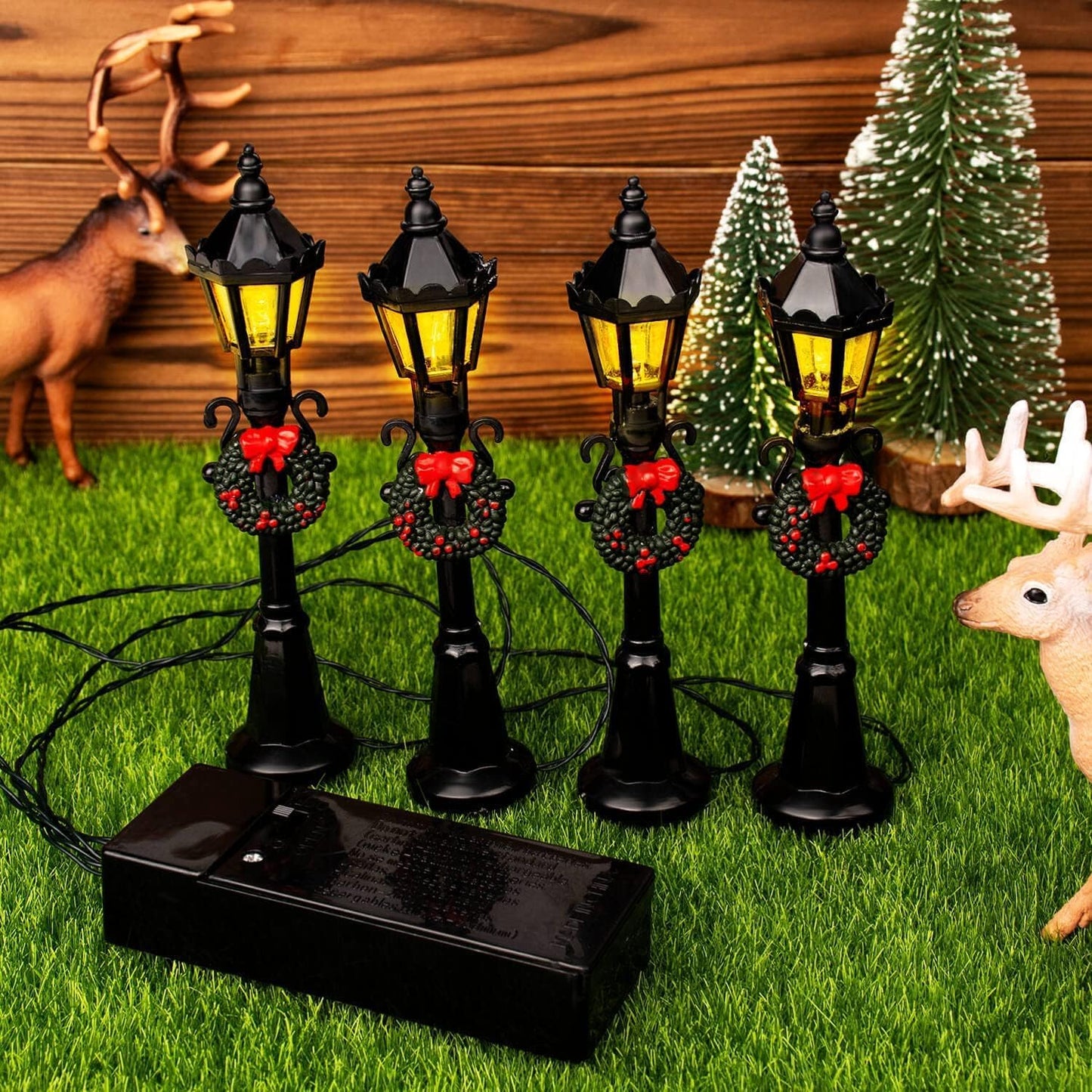 Skiennix Mini Street Light Models - 4 Pcs Christmas Dollhouse Lanterns for DIY Fairy Garden Decor