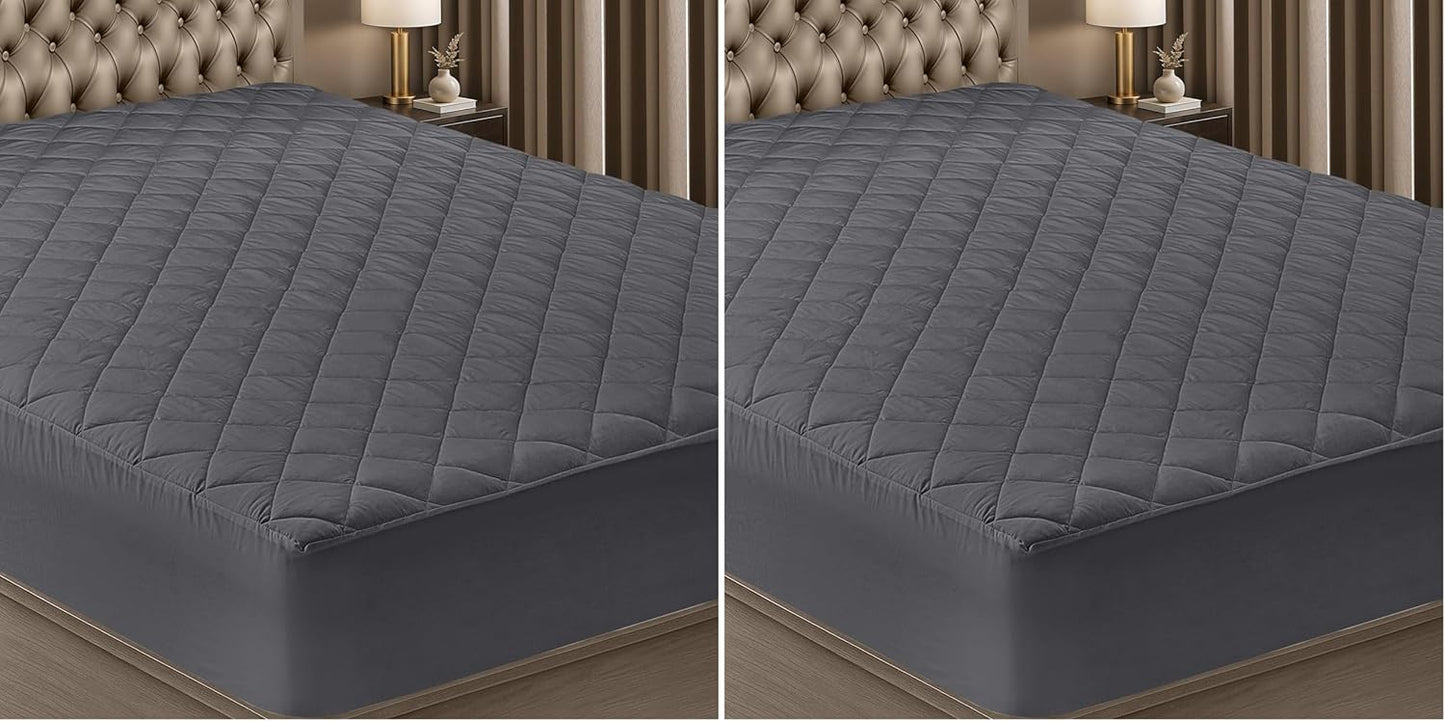 Utopia Bedding Quilted Fitted Mattress Pad - Queen Size, Elastic Cover, Machine Washable, Grey | Pack of 2