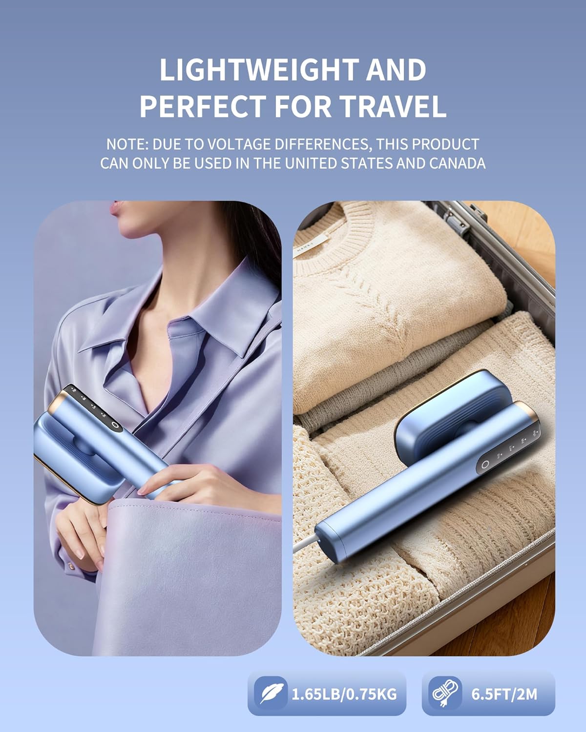MIYOKO 2-In-1 Portable Handheld Garment Steamer & Iron - Fast 15s Heat-Up, 1200W, Travel Size, 25 G/MIN Steam