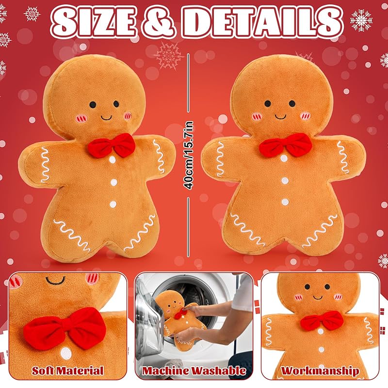 Christmas Gingerbread Throw Pillows Set of 2 – Soft Plush 15.7 in Decor for Sofa