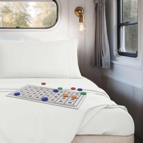 Hearth & Harbor Short Queen Sheets for RV, Off White RV Queen Sheets, Silky Soft 1800 Microfiber Bed Sheet for Camper, 4 Piece RV Bedding with Pillowcases