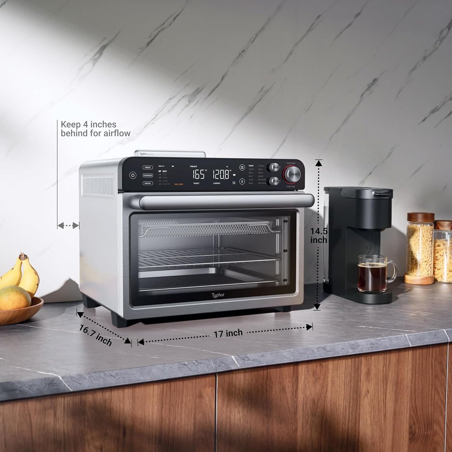 Typhur Sync Oven - 12-in-1 Countertop Air Fryer Toaster Oven Combo with Smart AI Thermometer | Large 27QT Stainless Steel