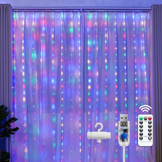 Brightown 300 LED Fairy Curtain Lights - USB Plug-In with 8 Lighting Modes | Multicolor Indoor Decor for Bedrooms & Weddings