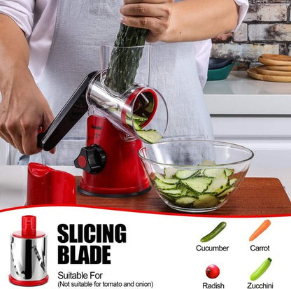 Geedel Rotary Cheese Grater - Versatile Kitchen Mandoline Slicer with 3 Blades | Easy to Clean for Fruits & Vegetables
