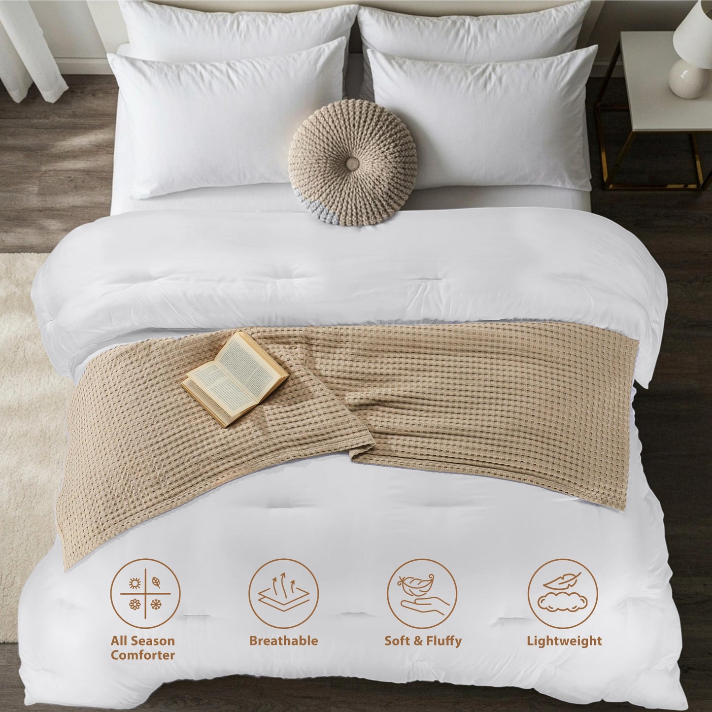 Utopia Bedding Comforters King Size, All Season Duvet Insert, Down Alternative King Comforter with Corner Tabs, Machine Washable Bed Comforter 90 x 102 Inches (White)