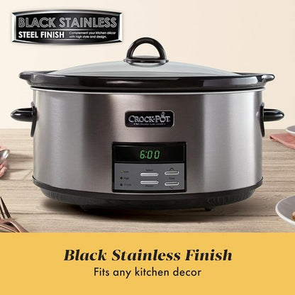 Crock-Pot 8-Quart Programmable Slow Cooker - Auto Warm Setting | Black Stainless Steel Finish