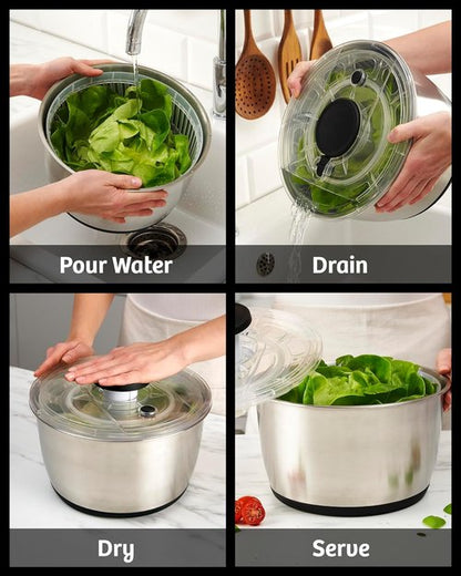 Lily&Stone Large Stainless Steel Salad Spinner - Quick Multi-Use Lettuce Dryer & Fruit Washer | 6.33 Qt