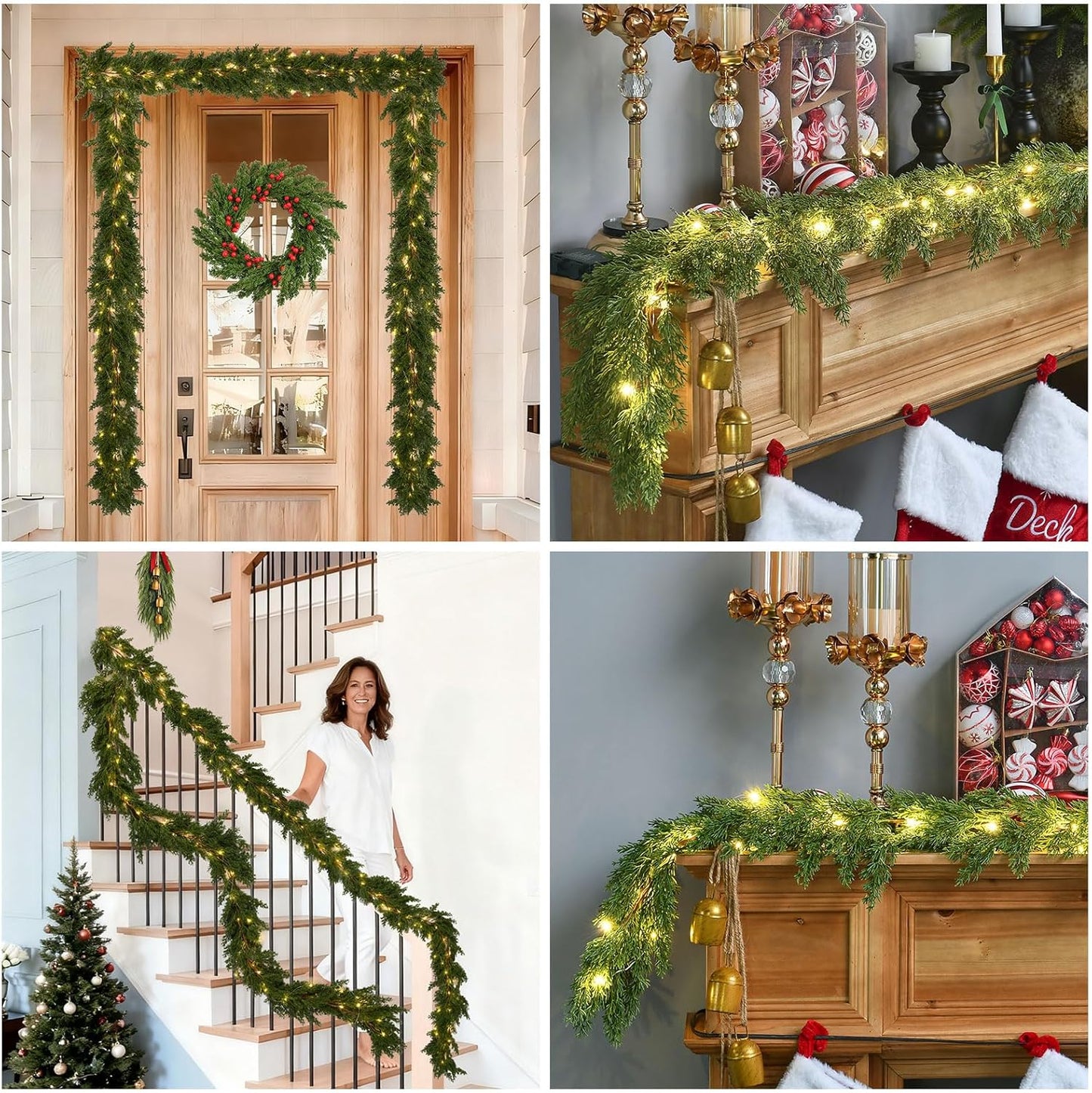 Skiennix 6.2FT Christmas Garland - Lush Greenery with Lights | Real Touch Cedar & Soft Pine Branches for Indoor/Outdoor Decor