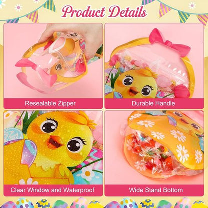 Fuutreo 50 Pcs Easter Gift Bags Transparent Bunny Sealing Pouches with Handles Resealable Happy Easter Plastic Favor Bags for Spring Holiday Party Candy Gift Wrapping Supplies Decor(Chick)