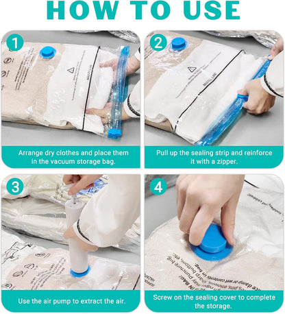 Skiennix Vacuum Seal Bags - 15 Pack Space Saver Storage for Clothing, Blankets & Luggage | Hand Pump Included