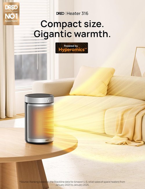 DREO Portable Electric Space Heater - 1500W PTC Ceramic with Thermostat & Remote | Eco-Friendly Design for Home & Office