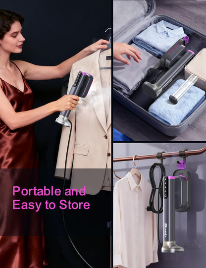 Travel Steamer for Clothes, with 2 Water Tanks (180 ml and 100 ml), Fast Heating, 24g/min Strong Steam, Mini Clothes irons LED Touch Display Dry Ironing, 1200W Portable Steamer ＆ Iron 2 In 1