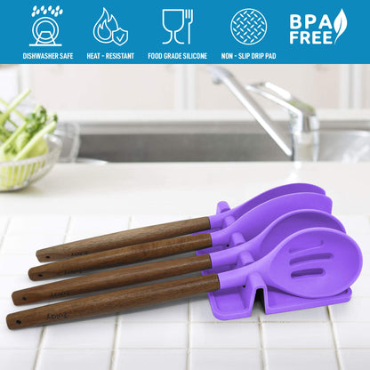 Zulay Kitchen Silicone Utensil Rest with Drip Pad for Multiple Utensils - BPA-Free, Heat-Resistant Spoon Rest & Spoon Holder for Stove Top - Kitchen Utensil Holder for Ladles & Tongs - Mystic Violet