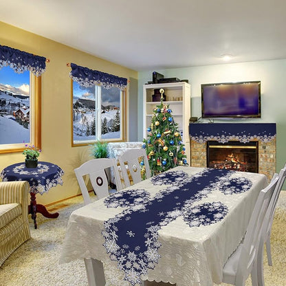 Simhomsen Navy Embroidered Snowflakes Table Runner 14×90 inches – Winter Holiday