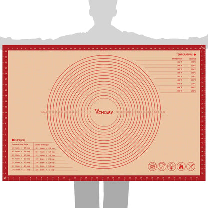 Skiennix Extra Large Silicone Pastry Mat - Non-Slip Baking Surface with Measurements | 36x24 Inch, Red