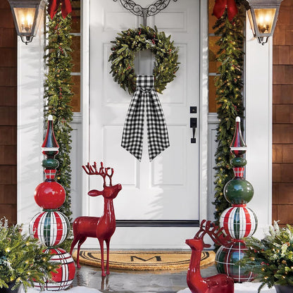 Skiennix 2 Pack Wreath Sash - Stylish Boxwood Garland Decor for Front Door | White & Black Plaid